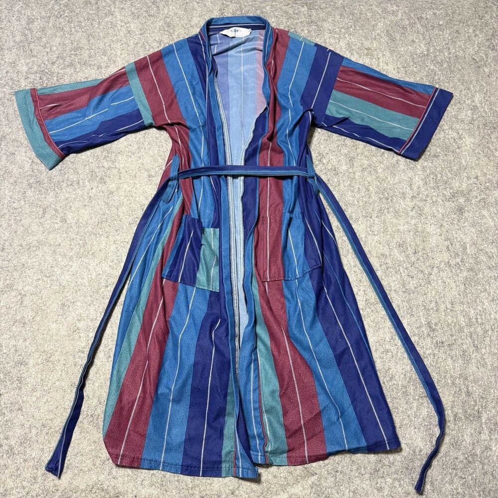 Vintage 80s Hemingway Point Mens Robe One Size Striped Kimono Lounge USA Made